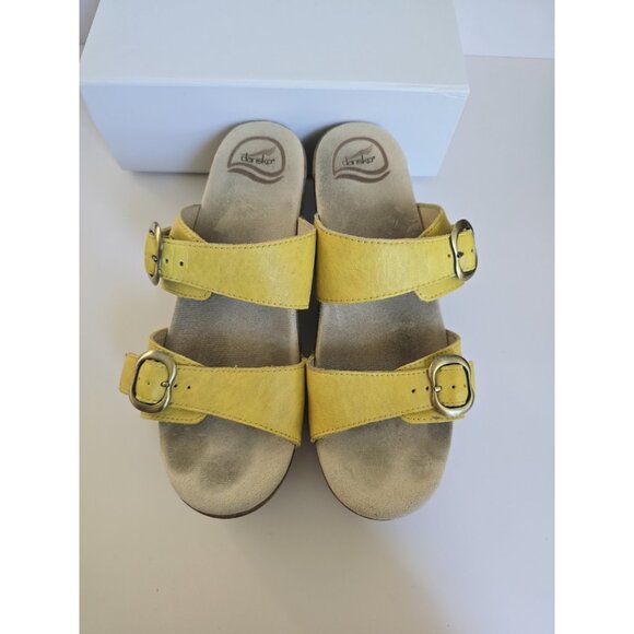 Dansko Sophie Yellow Leather Buckle Slip On Wedge Sandals Shoes 8.5 9 39 - Picture 9 of 11